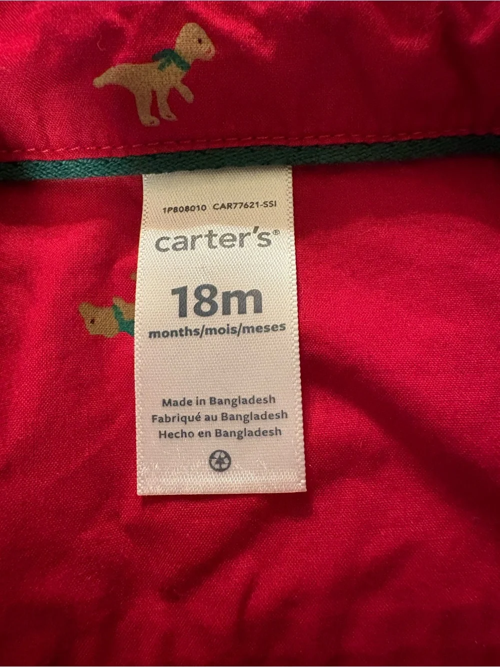 Carter's Red Button-Up One-Piece with‎ Dino Accents Size 18 months
